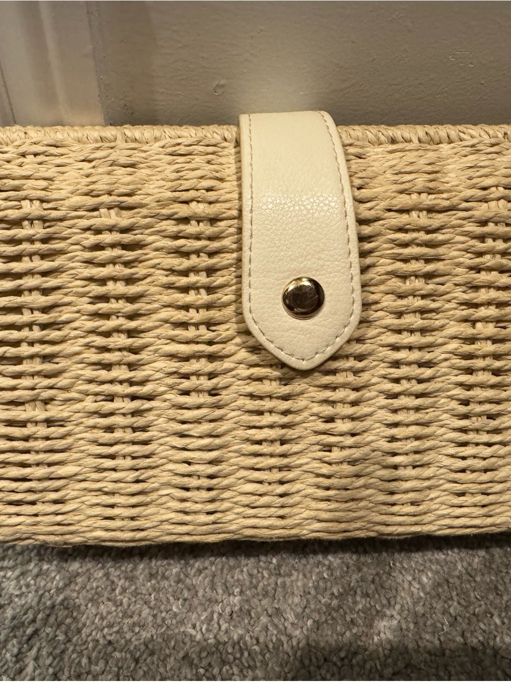 a new day Woven Straw Clutch with Cream Snap and Gold Accent